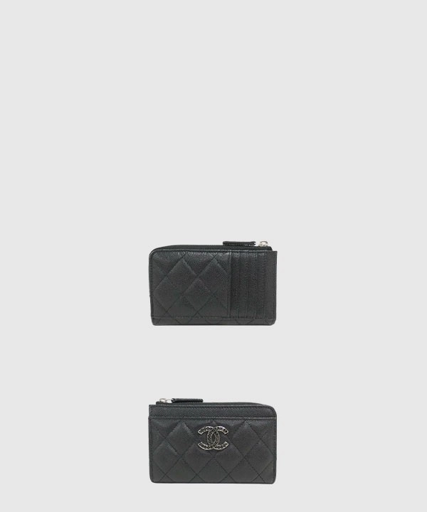 샤넬 CC 퀄팅 캐비어 지퍼 카드지갑 블랙 AP3836