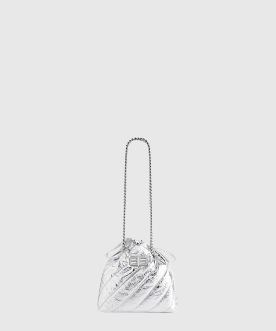 발렌시아가 크러쉬 스몰 퀼트 토트백 실버 7429422