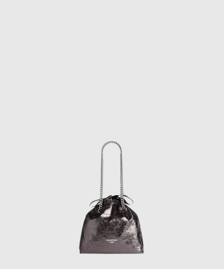 발렌시아가 크러쉬 스몰 토트백 메탈라이즈드 그레이 7429422