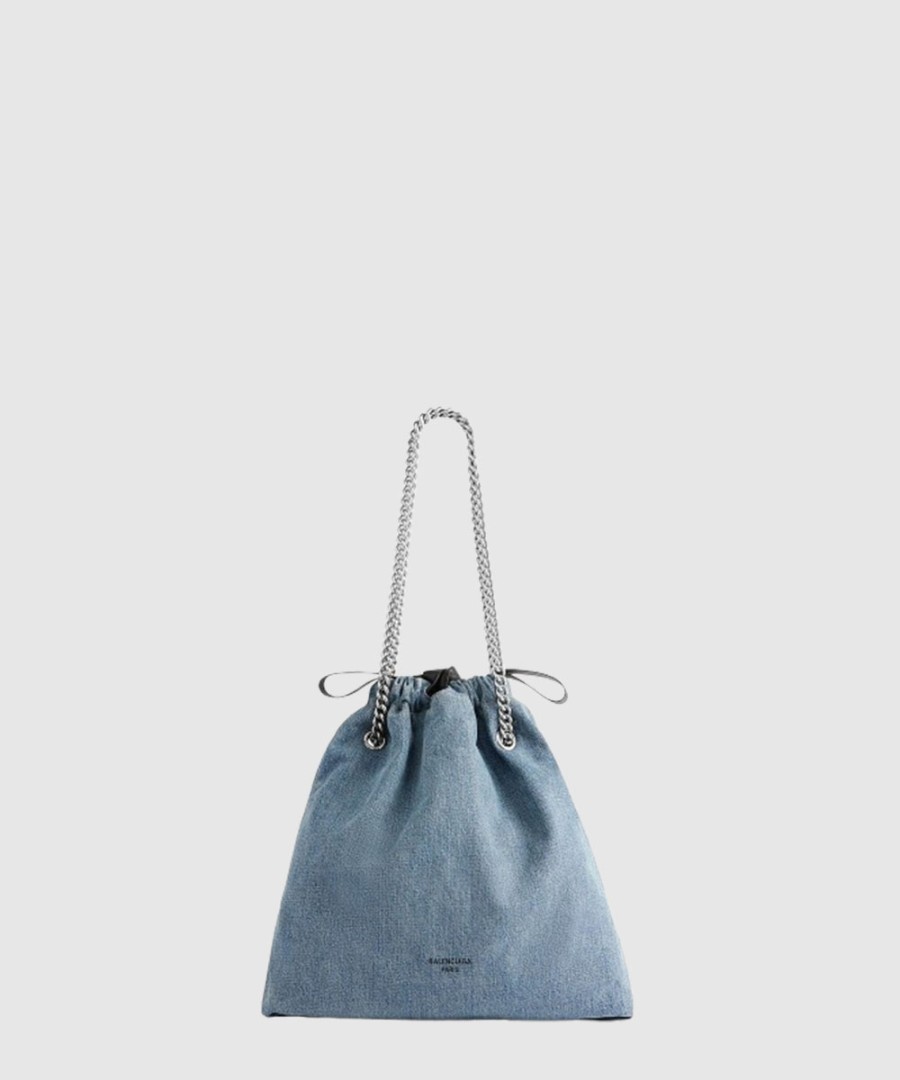 발렌시아가 크러쉬 미디엄 토트백 데님 7429412