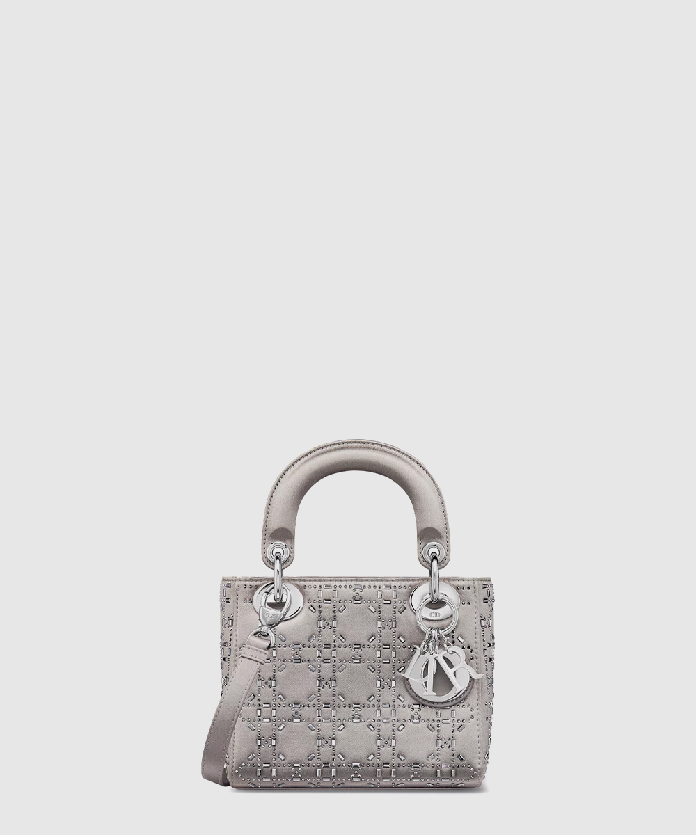 디올 Lady Dior 미니 백 그레이 새틴 M0500