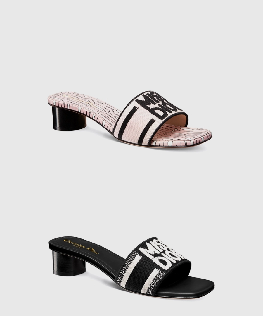 디올 디 웨이 뮬 힐 Miss Dior 자수 코튼