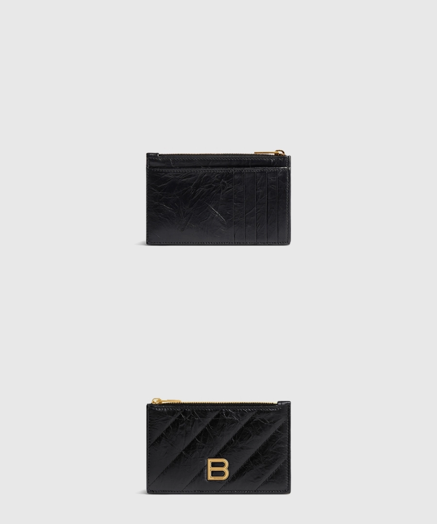 발렌시아가 크러쉬 퀼티드 롱 동전 카드 홀더 블랙 766465