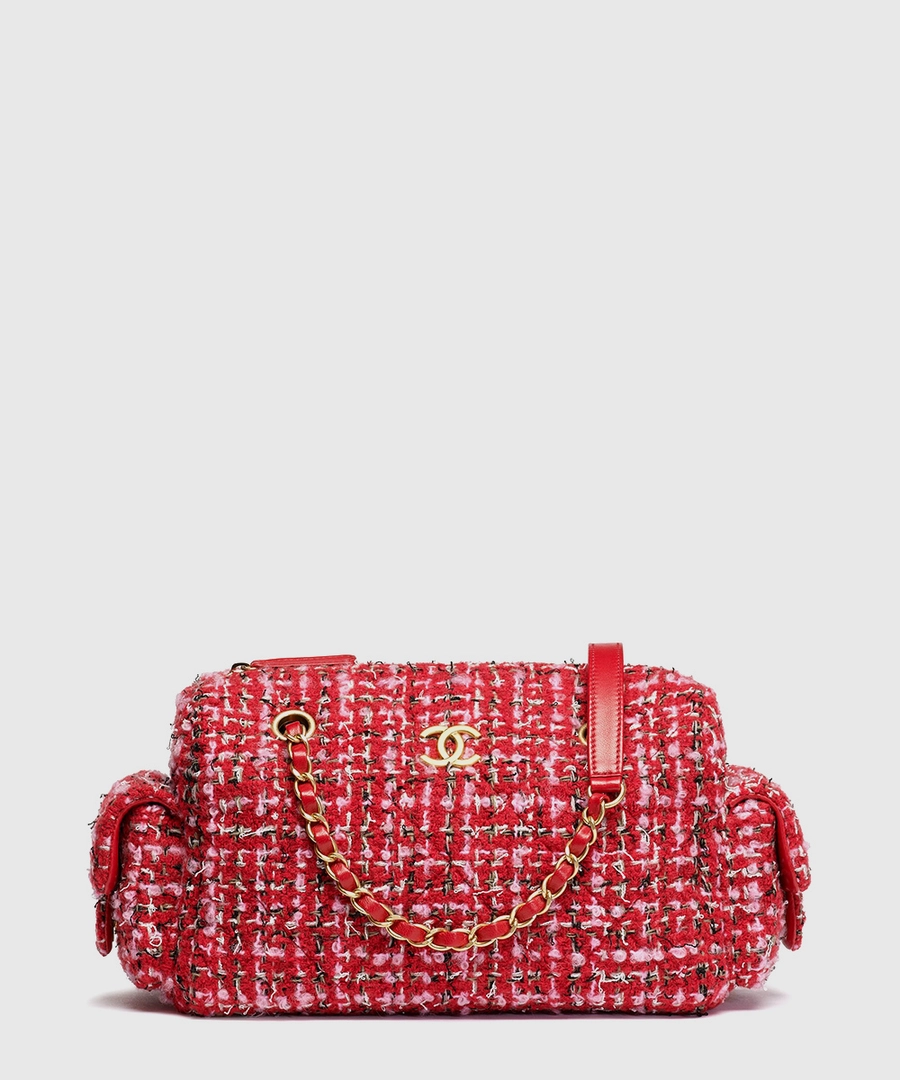 샤넬 스몰 볼링백 트위드 레드 핑크 AS5792