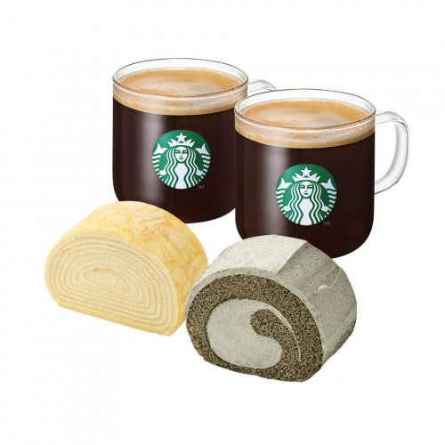 [힘내세요] 카페 아메리카노T 2잔+부드러운 흑임자 롤+생크림 크레이프 롤