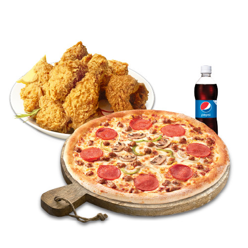 피치세트L(콤비네이션피자L+후라이드치킨(뼈))+치즈크러스트+콜라1.25L