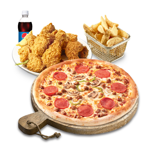 피치세트L(콤비네이션피자L+후라이드치킨(뼈))+리얼웨지버터갈릭+콜라1.25L