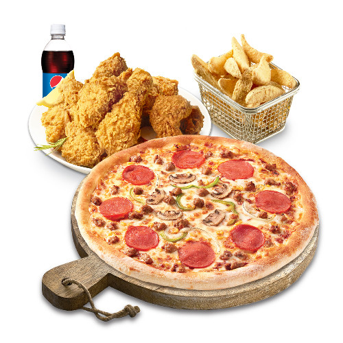 피치세트L(콤비네이션피자L+후라이드치킨(뼈))+리얼웨지버터갈릭+콜라1.25L