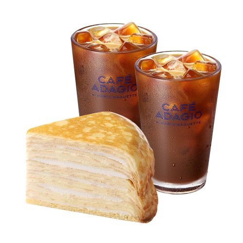 부드러운 디저트세트(크레이프 케이크(조각)+아이스 아메리카노 2잔)