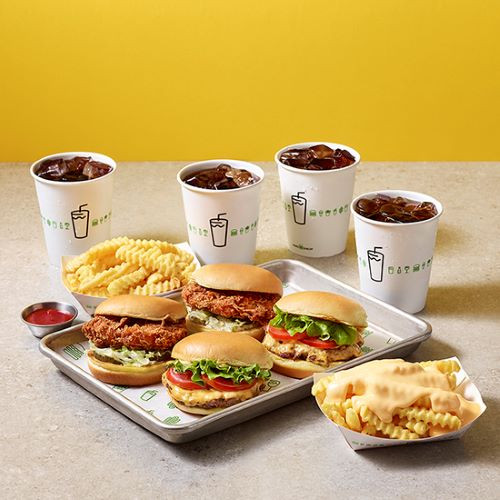 쉑버거 2개+치킨쉑 2개+프라이+치즈 프라이+소다(S) 4잔