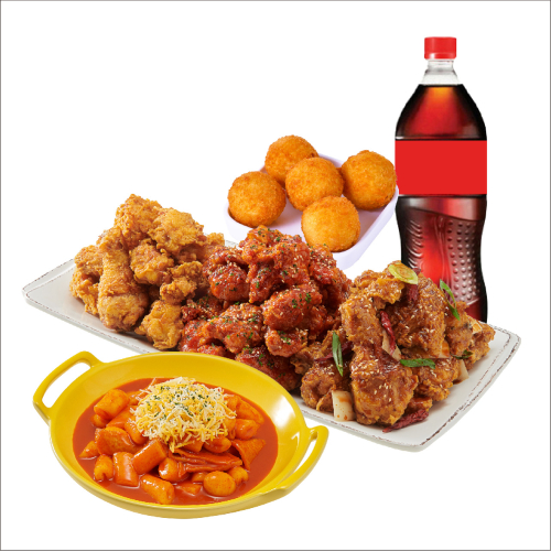 (오리지널/순살)노랑3종+떡볶이+오리지널치즈볼+콜라1.25L