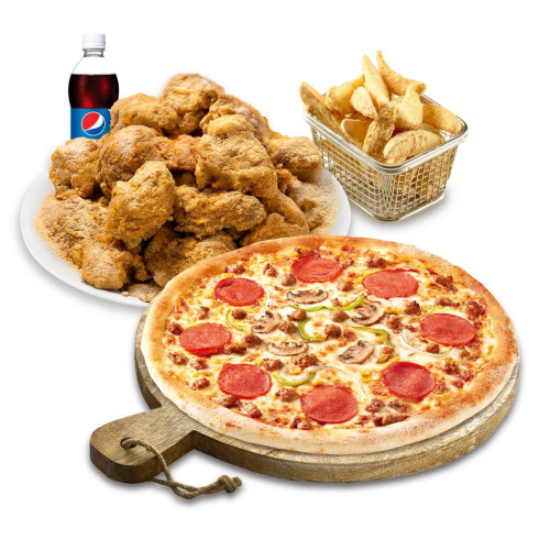 뿌리공순살피치세트L(콤비네이션피자L+뿌리공(순살)+리얼웨지버터갈릭+디핑소스+콜라1.25L)