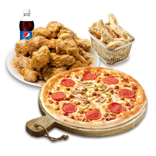 뿌리공순살피치세트M(콤비네이션피자M+뿌리공(순살)+리얼웨지콘스프+디핑소스+콜라500ml)