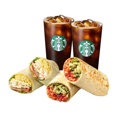 [같이 챙겨 먹어요]아이스 카페 아메리카노T 2잔+치킨 베이컨 랩+바질 치킨 토마토 브리또