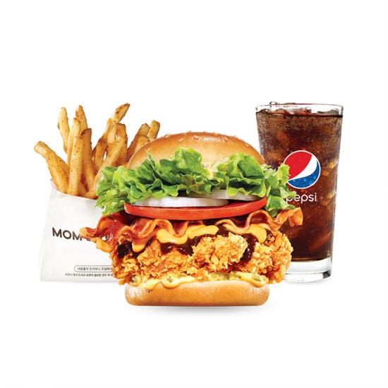 맘스터치  텍사스바베큐치킨버거 세트