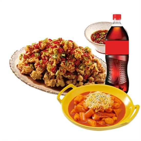 노랑통닭 (레귤러/순살)칼칼한청양치킨+떡볶이+콜라1.25L