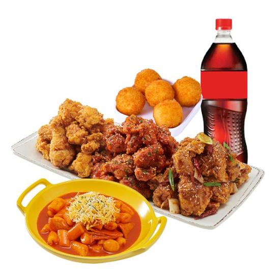 노랑통닭 (오리지널/순살)노랑3종+떡볶이+오리지널치즈볼+콜라1.25L