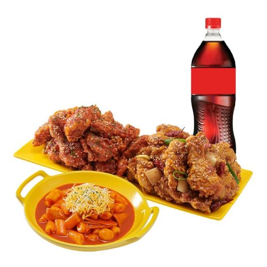 노랑통닭 (오리지널/순살)반반치킨(양념/깐풍)+떡볶이+콜라1.25L