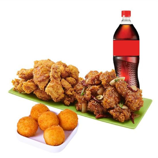 노랑통닭 (오리지널/순살)반반치킨(후라이드/깐풍)+오리지널치즈볼+콜라1.25L