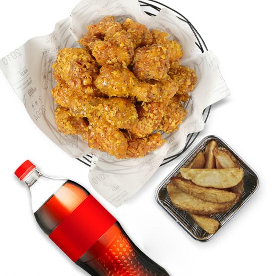 교촌치킨 허니옥수수한마리+콜라1.25L+웨지감자