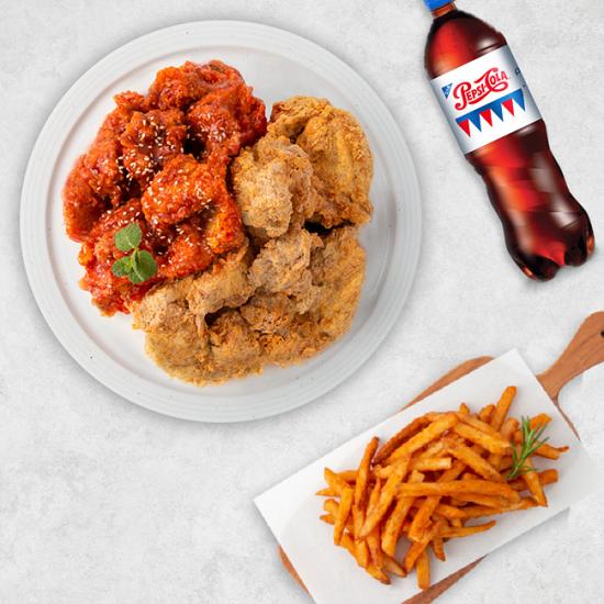 네네치킨 순살치즈스노윙반쇼킹핫반+콜라(1.25L)+감자