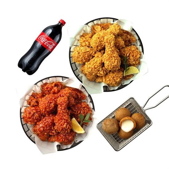 bhc 후라이드+양념치킨+치즈볼+콜라1.25L